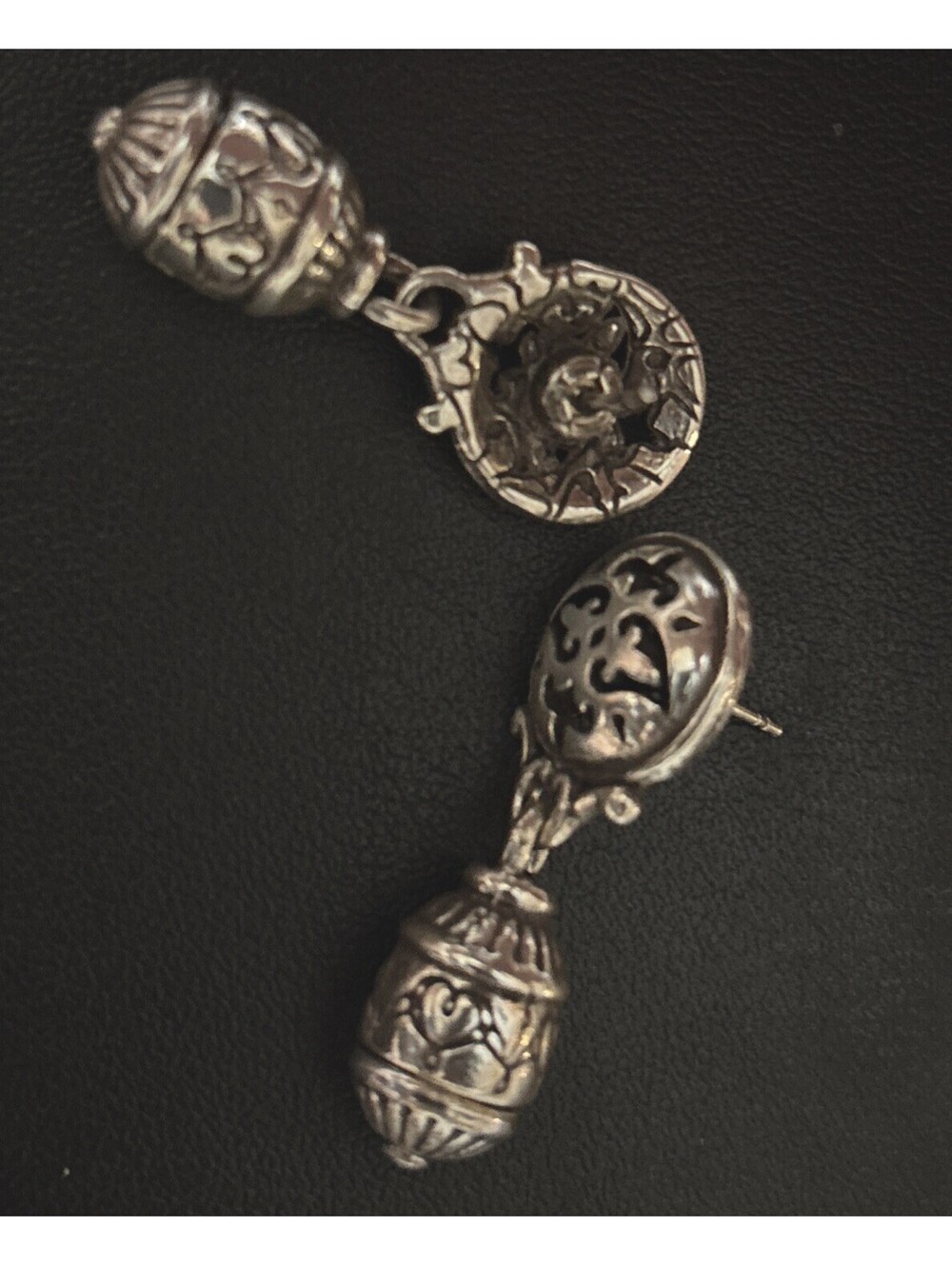 Vintage Brighton Scroll And Urn Drop Heavy Silver Plate Earrings